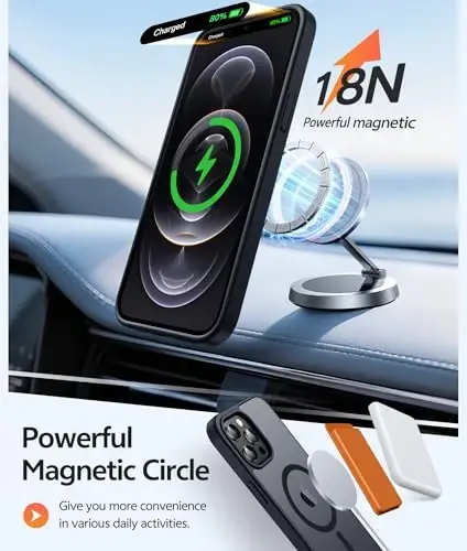 FNTCASE для iPhone 12 Pro Max: [Совместим с Magsafe] Полупрозрачный матовый магнитный чехол для телефона - Военная степень защиты от падений, противоударный защитный чехол - Черный - 3