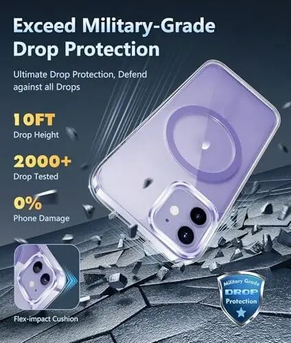 FNTCASE для iPhone 12 Прозрачный чехол: для iPhone 12 Pro Магнитный военный класс Защита от падения Защита от пожелтения Чехол для мобильного телефона - Прочный Противоударный Защитный бампер (D-Purple) - 4