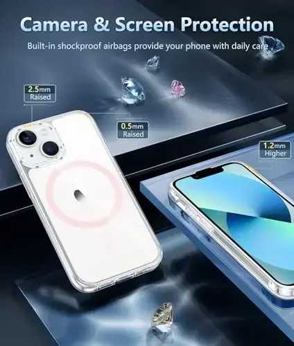 FNTCASE для iPhone 13 Mini Case: iPhone 12 Mini Case Clear Magnetic Phone Cases Compatible with Magsafe Slim Anti Yellowing Military Grade Drop Rugged Protective Transparent Cell Cover (D-Pink) - 5