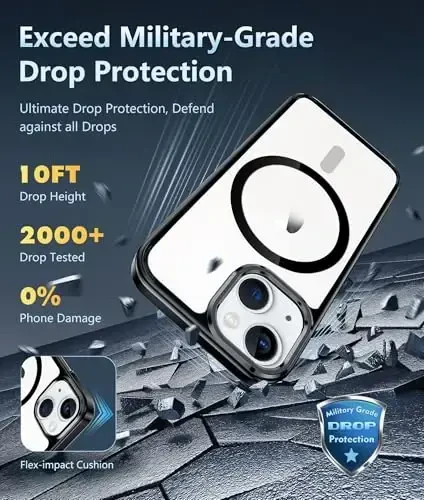 FNTCASE для iPhone 13 Mini Case: iPhone 12 Mini Magnetic Slim Clear Case | Military Grade Protective & Shockproof Drop Protection Anti-Yellowing Transparent Thin Cell Phone Cover (B-Black) - 4