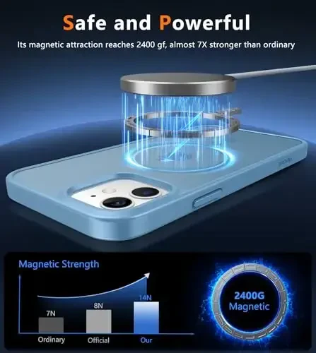 FNTCASE для iPhone 13 Mini: iPhone 12 Mini Магнитный матовый чехол военного класса с защитой от падений, полупрозрачный чехол для телефона - тонкий прочный противоударный бампер - 3