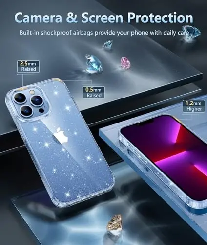 FNTCASE для iPhone 13 Pro-Max: прозрачные чехлы, совместимые с Magsafe, тонкие, не желтеют, военная защита от падений, прочный, противоударный, прозрачный чехол для телефона (D-Glitter) - 4
