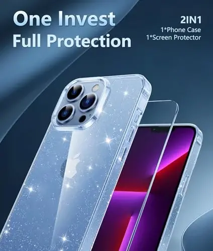 FNTCASE для iPhone 13 Pro-Max: прозрачные чехлы, совместимые с Magsafe, тонкие, не желтеют, военная защита от падений, прочный, противоударный, прозрачный чехол для телефона (D-Glitter) - 5