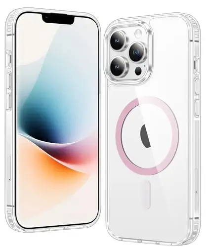 FNTCASE для iPhone 13 Pro-Max: прозрачные магнитные чехлы, совместимые с Magsafe, тонкие, не желтеющие, военный класс защиты от падений, прочный защитный прозрачный чехол для телефона (D-розовый) - FNTCASE
