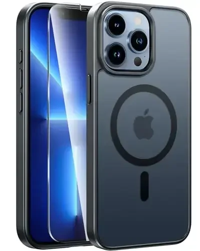 FNTCASE для iPhone 13 Pro: прочный магнитный чехол для телефона с защитной пленкой | Полупрозрачный матовый тонкий противоударный защитный чехол для телефона - 1