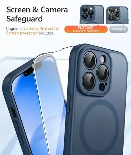 FNTCASE для iPhone 13 Pro: прочный магнитный чехол с защитной пленкой | Полупрозрачный матовый тонкий противоударный защитный чехол для телефона с защитой от падений - 4