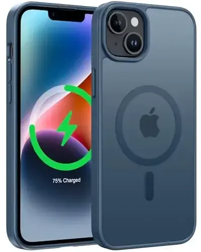 FNTCASE для iPhone 14 Plus: для iPhone 15 Plus Магнитный матовый текстурированный военный класс Защита от падения Полупрозрачный чехол для телефона - Тонкий противоударный защитный бампер Чехол для телефона - 1