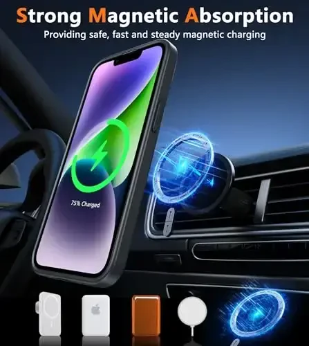 FNTCASE для iPhone 14 Plus: для iPhone 15 Plus Магнитный матовый текстурированный военный класс Защита от падения Полупрозрачный чехол для телефона - Тонкий противоударный защитный бампер для телефона - 3