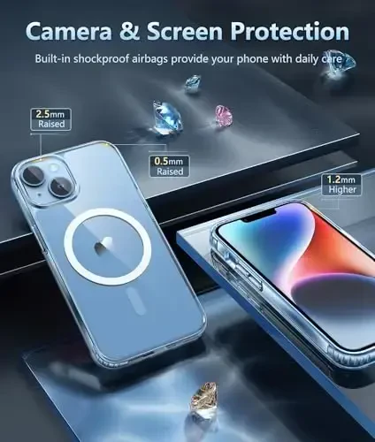 FNTCASE для iPhone 14 Plus: противоударный магнитный чехол военного класса с прозрачным покрытием | Защита от пожелтения, нескользящий, тонкий, легкий защитный чехол для iPhone 14Plus (A-Clear) - 5