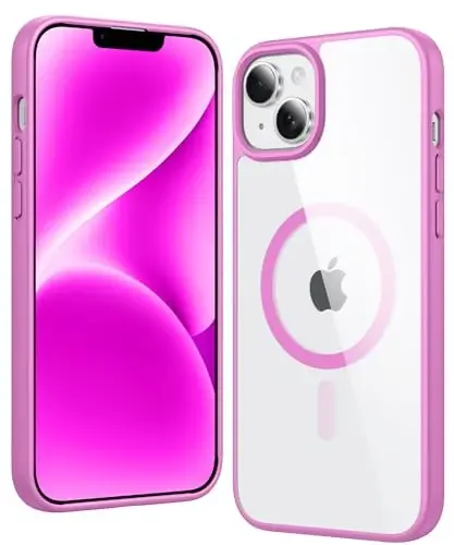 FNTCASE для iPhone 14 Plus: прозрачные магнитные чехлы, совместимые с Magsafe, тонкие, не желтеющие, военная защита от падений, прочный защитный прозрачный чехол для телефона (B-розовый) - FNTCASE