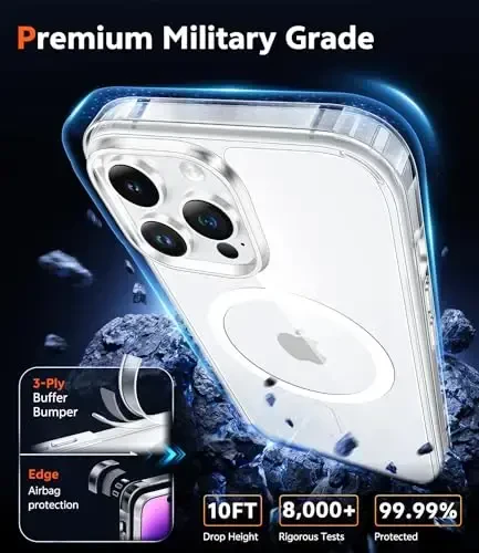 FNTCASE для iPhone 14 Pro: для iPhone 13 Pro Clear Magnetic Drop Protective Slim Cases | Shatterproof Rugged Hard Crystal TPU Cover & Transparent Shockproof Thin Phonecase (A-Clear) - 4