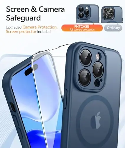 FNTCASE для iPhone 14 Pro: Магнитный матовый полупрозрачный военный класс защита от падений чехол для телефона | Противоударный тонкий прочный прочный защитный бампер - 4
