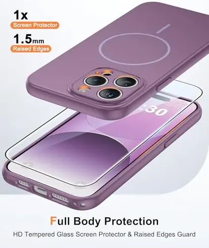 FNTCASE для iPhone 14 Pro Max Чехол Лавандовый: Совместим с MagSafe | С защитным экраном, Прозрачная магнитная защита всей камеры, Испытание на падение военного класса с высоты 14 футов, Матовый противоударный чехол - 1