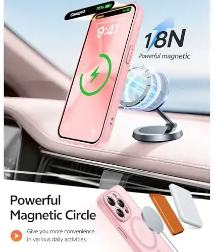 FNTCASE для iPhone 14 Pro Max: [Совместим с Magsafe] Полупрозрачные матовые чехлы с [Защитной пленкой] [Полная защита камеры] Противоударный защитный чехол военного класса - Светло-розовый - 3