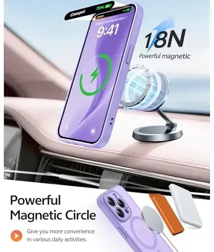 FNTCASE для iPhone 14 Pro Max: [Совместим с Magsafe] Полупрозрачные матовые чехлы с [Защитой экрана] [Полная защита камеры] Военный класс защиты от ударов - Светло-фиолетовый - 3