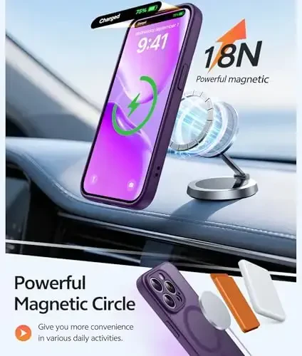 FNTCASE для iPhone 14 Pro: [Совместим с Magsafe] Полупрозрачные матовые чехлы с [Полной защитой камеры] [Защитная пленка] Противоударный защитный чехол для телефона военного класса - фиолетовый - 3