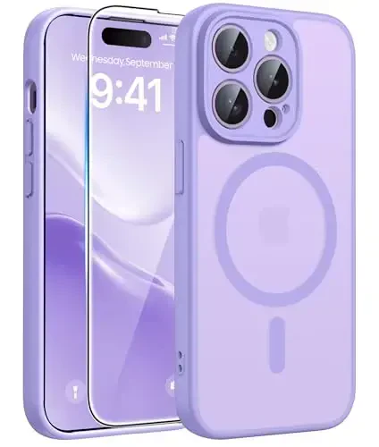 FNTCASE для iPhone 14 Pro: [Совместим с Magsafe] Полупрозрачные матовые чехлы с [Защитой экрана] [Полная защита камеры] Противоударный защитный чехол для телефона военного класса - светло-фиолетовый - FNTCASE