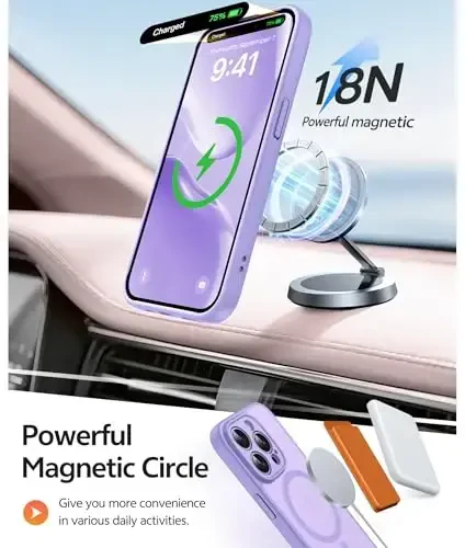 FNTCASE для iPhone 14 Pro: [Совместим с Magsafe] Полупрозрачные матовые чехлы с [Защитой экрана] [Полная защита камеры] Противоударный защитный чехол для телефона военного класса - светло-фиолетовый - 3