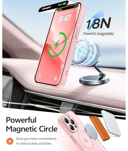 FNTCASE для iPhone 14 Pro: [Совместим с Magsafe] Полупрозрачные матовые чехлы с [Защитой экрана] [Полная защита камеры] Противоударный защитный чехол военного класса - Светло-розовый - 3