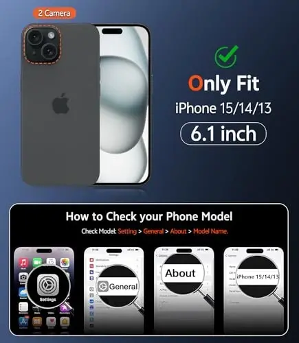 FNTCASE для iPhone 15: чехол для iPhone 14/13, магнитный, с защитной пленкой для экрана, совместим с Magsafe, тонкий, не желтеющий, прочный защитный полупрозрачный чехол (C-Black) - 2