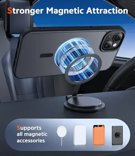FNTCASE для iPhone 15: чехол для iPhone 14/13, магнитный, с защитной пленкой для экрана, совместим с Magsafe, тонкий, не желтеющий, прочный защитный полупрозрачный чехол (C-Black) - 4
