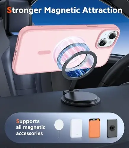 FNTCASE для iPhone 15: Чехол для iPhone 14/13 с магнитами, защитным стеклом и поддержкой Magsafe, тонкий, устойчивый к пожелтению, прочный полупрозрачный чехол (C-розовый) - 4