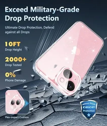 FNTCASE для iPhone 15 Plus: прозрачные чехлы, совместимые с Magsafe, тонкие, не желтеют, военная защита от падений, прочные, противоударные, прозрачные чехлы для телефонов (D-Glitter) - 3