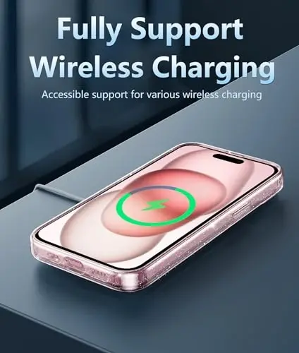 FNTCASE для iPhone 15 Plus: прозрачные чехлы, совместимые с Magsafe, тонкие, не желтеют, военная защита от падений, прочные, противоударные, прозрачные чехлы для телефонов (D-Glitter) - 5
