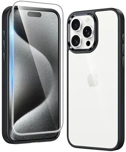 FNTCASE для iPhone 15 Pro-Max Чехол Прозрачный: Тонкие чехлы для телефонов, защита от пожелтения военного класса, прочный противоударный защитный чехол для сотового телефона (D-Black Transparent) - 3