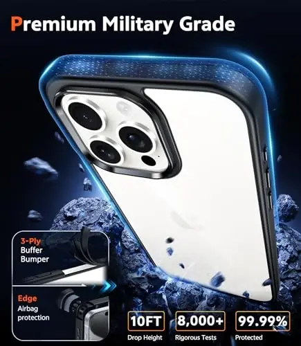 FNTCASE для iPhone 15 Pro-Max Чехол Прозрачный: Тонкие чехлы для телефонов, защита от пожелтения военного класса, прочный противоударный защитный чехол для сотового телефона (D-Black Transparent) - 4