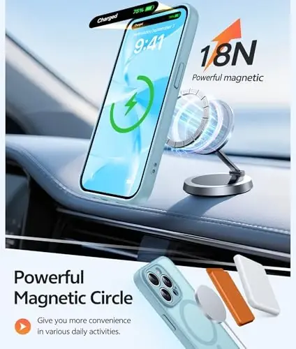 FNTCASE для iPhone 15 Pro Max: [Совместимо с Magsafe] Полупрозрачный матовый чехол с [Полной защитой камеры] [Защитным стеклом] Ударопрочный защитный чехол военного класса - Бирюзовый - 3