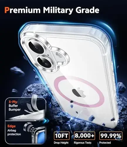 FNTCASE для iPhone 16 Case Clear: Магнитные чехлы для телефонов, совместимые с Magsafe, тонкие, не желтеют, военный класс защиты от падений, прочные, противоударные, прозрачные чехлы для телефонов (D-Pink) - 5