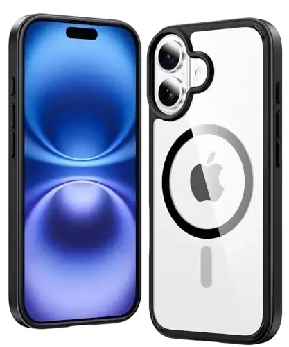 FNTCASE для iPhone 16 Case Clear: Магнитные чехлы с защитой экрана, защита от падения, совместимость с Magsafe, тонкий, против пожелтения, прочный, противоударный, прозрачный чехол для телефона (B-Black) - 1