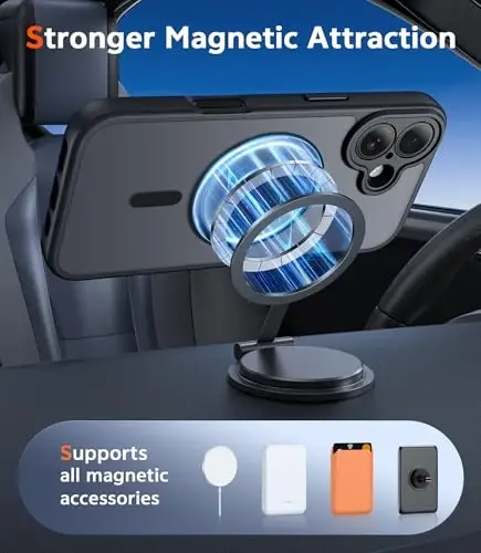 FNTCASE для iPhone 16 Case Matte: магнитные чехлы для телефонов с защитной пленкой для экрана, защита от падений, совместимость с Magsafe, тонкий, защита от пожелтения, прочный, противоударный, полупрозрачный чехол для телефона (C-Black) - 4