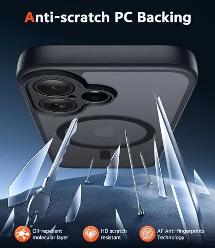 FNTCASE для iPhone 16 Case Matte: магнитные чехлы для телефонов с защитной пленкой для экрана, защита от падений, совместимость с Magsafe, тонкий, защита от пожелтения, прочный, противоударный, полупрозрачный чехол для телефона (C-Black) - 5