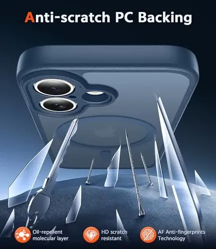 FNTCASE для iPhone 16 Case Matte: магнитные чехлы с защитой экрана, защита от падений, совместимость с Magsafe, тонкий, защита от пожелтения, прочный, противоударный, полупрозрачный чехол (C-Blue) - 5