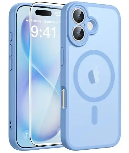 FNTCASE для iPhone 16 Plus: Магнитный полупрозрачный матовый противоударный тонкий чехол для телефона - Противоударный жесткий чехол с защитой от отпечатков пальцев военного класса 