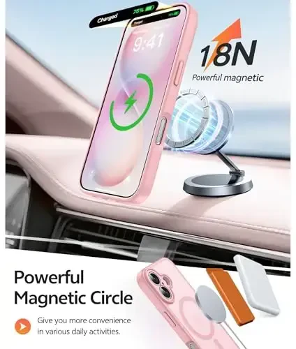 FNTCASE для iPhone 16 Plus: Магнитный полупрозрачный матовый противоударный тонкий чехол для телефона - Военный класс, защита от падений, твердая задняя крышка, защита от отпечатков пальцев - 3