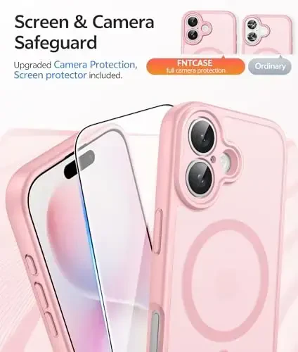 FNTCASE для iPhone 16 Plus: Магнитный полупрозрачный матовый противоударный тонкий чехол для телефона - Военный класс, защита от падений, твердая задняя крышка, защита от отпечатков пальцев - 4