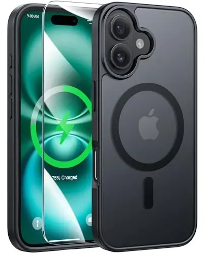 FNTCASE для iPhone 16 Plus: Магнитный полупрозрачный матовый ударопрочный тонкий чехол - противоударный жесткий чехол военного класса с защитой от отпечатков пальцев 
