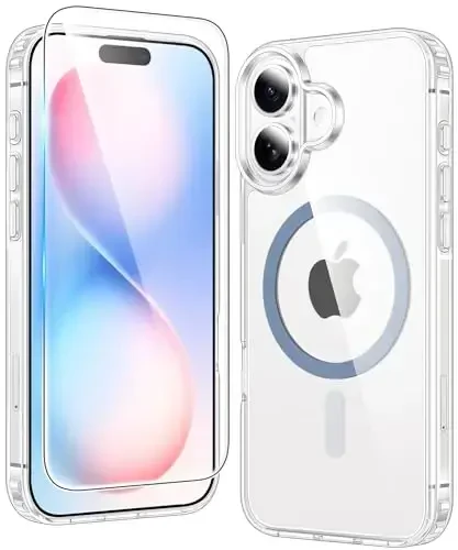 FNTCASE для iPhone 16 Plus: прозрачный чехол с магнитной защитой военного класса от падений, защита от пожелтения, чехол для телефона - прочный противоударный защитный бампер, прозрачные чехлы (D-Blue Magnetic) - 1