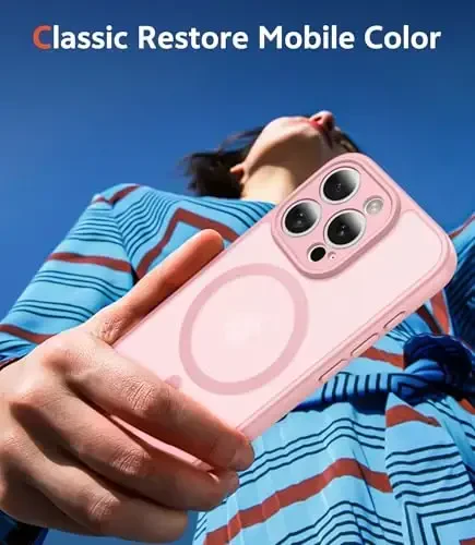 FNTCASE для iPhone 16 Pro-Max: Магнитный матовый текстурированный противоударный полупрозрачный чехол для телефона военного класса - Тонкий прочный амортизирующий защитный бампер (C-розовый) - 7