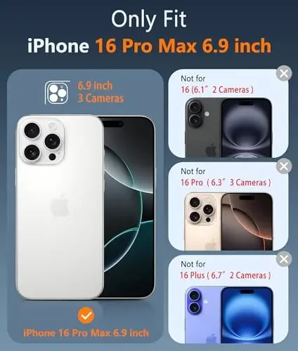 FNTCASE для iPhone 16 Pro-Max: Магнитный противоударный чехол военного класса, защита от пожелтения, прозрачный защитный бампер (B-Black) - 5