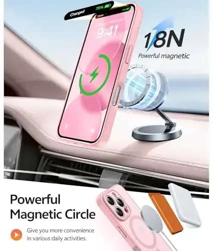 FNTCASE для iPhone 16 Pro Max: [Совместим с Magsafe] Полупрозрачные матовые чехлы с [Полной защитой камеры] [Защита экрана] Противоударный защитный чехол военного класса - Светло-розовый - 3