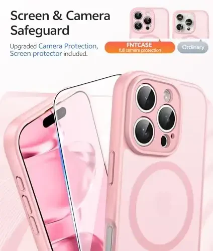FNTCASE для iPhone 16 Pro: прочный магнитный чехол с защитной пленкой | Полупрозрачный матовый тонкий противоударный защитный чехол для телефона - 5