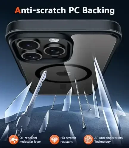 FNTCASE для iPhone 16 Pro: прозрачный чехол для iPhone 16 Pro с магнитной защитой от падений военного класса, защита от пожелтения, прочный противоударный прозрачный защитный чехол (B-Black) - 5