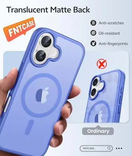 FNTCASE для iPhone 16: Прочный магнитный чехол с защитной пленкой | Полупрозрачный матовый тонкий противоударный защитный чехол для телефона - 6