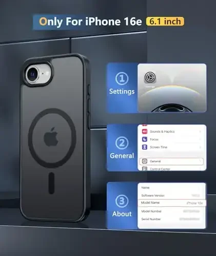 FNTCASE для iPhone 16e Чехол для телефона: iPhone 16E 2025 Магнитный матовый военный класс Защита от падения Чехол для телефона | Тонкий противоскользящий прочный противоударный чехол - 2