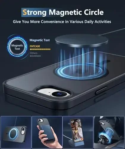 FNTCASE для iPhone 16e Чехол для телефона: iPhone 16E 2025 Магнитный матовый военный класс Защита от падения Чехол для телефона | Тонкий противоскользящий прочный противоударный чехол - 3