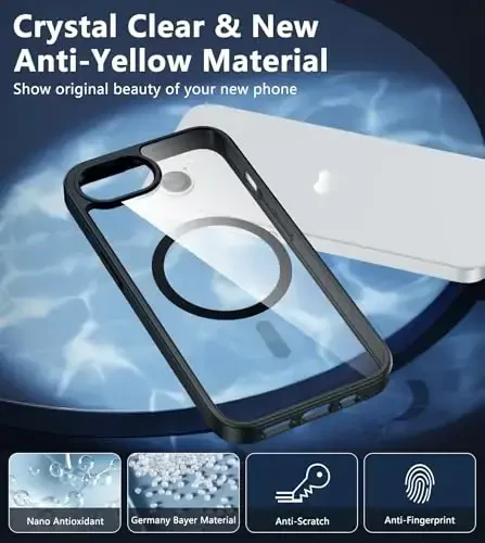 FNTCASE для iPhone 16E: Прочный магнитный чехол | Тонкий, не желтеющий, соответствует военным стандартам | Противоударный, устойчивый к царапинам прозрачный чехол (B-черный) - 4